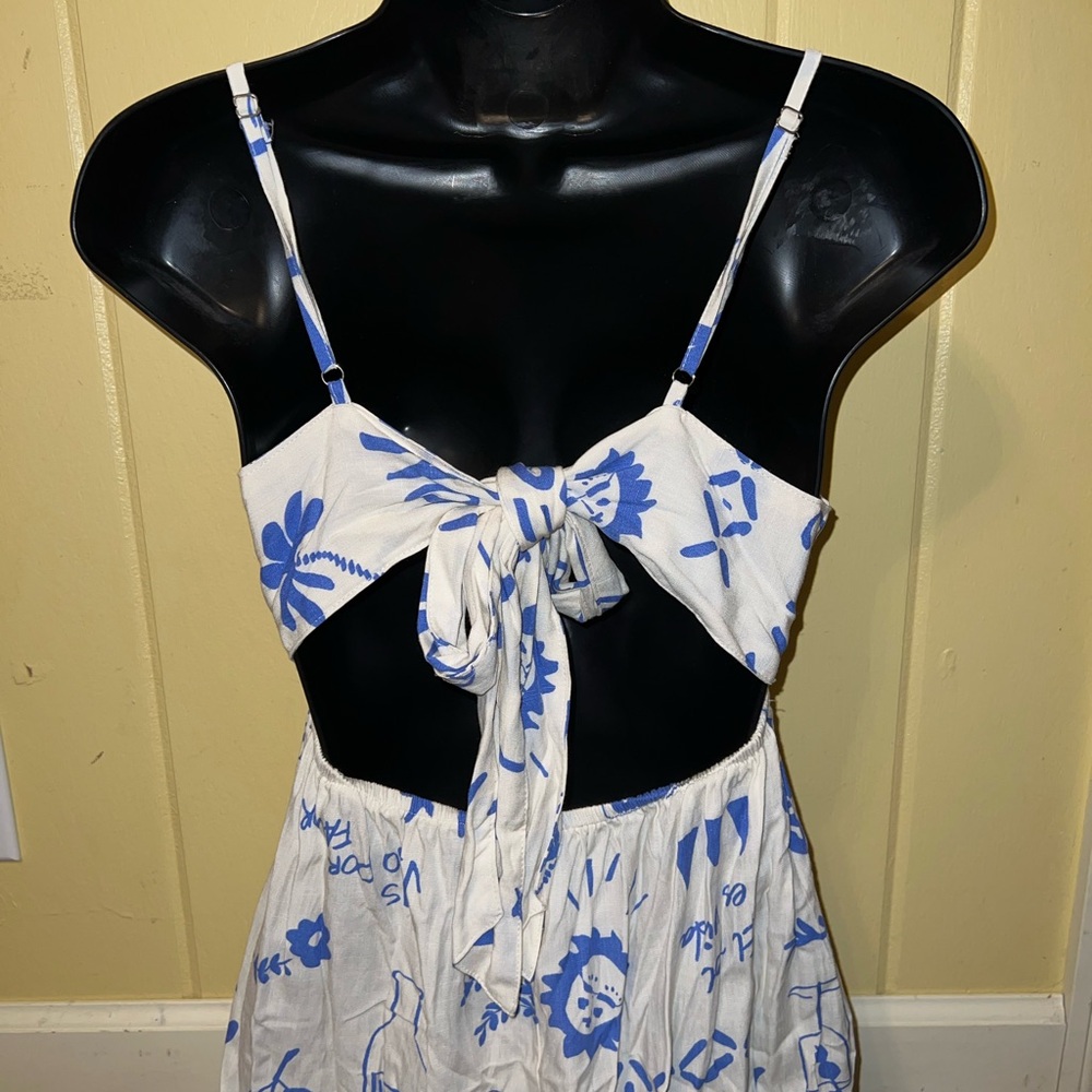 NWT Paper Heart Anthropologie Blue & White Vino Open Tie Back Maxi Dress Size XS - Picture 7 of 10